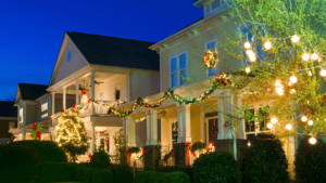 houses decorated for the holidays